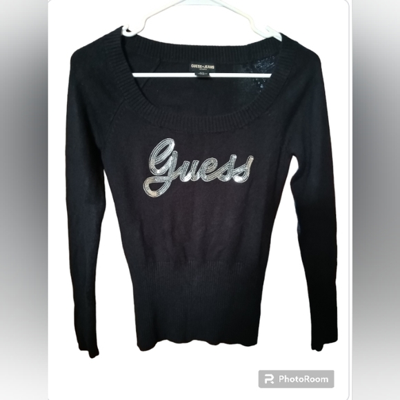 Guess Sweaters - Guess Black w/ Silver Bling 💎 Logo Sweater